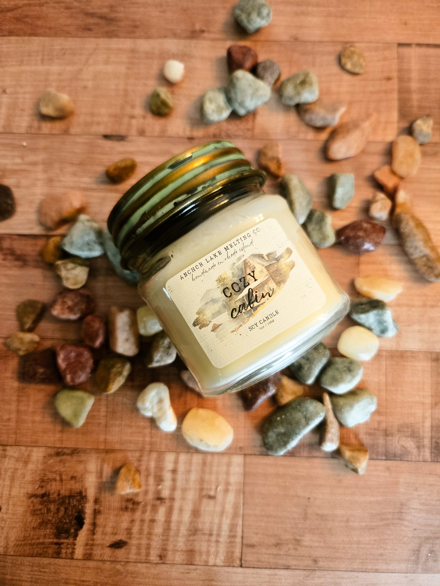 Cozy Cabin Soy Candle – Amber & Juniper Spice – Wooden Wick Mason Jar