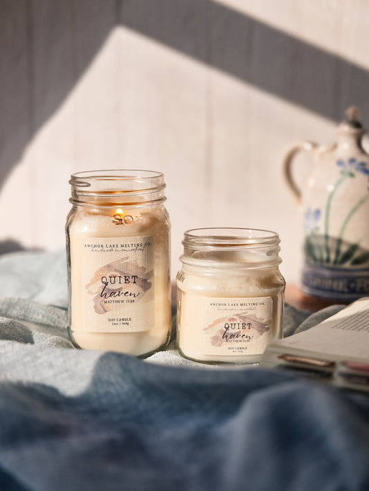 Anchor Lake Meting Co. Quiet Haven Wooden Wick Candle- White Tea Scent