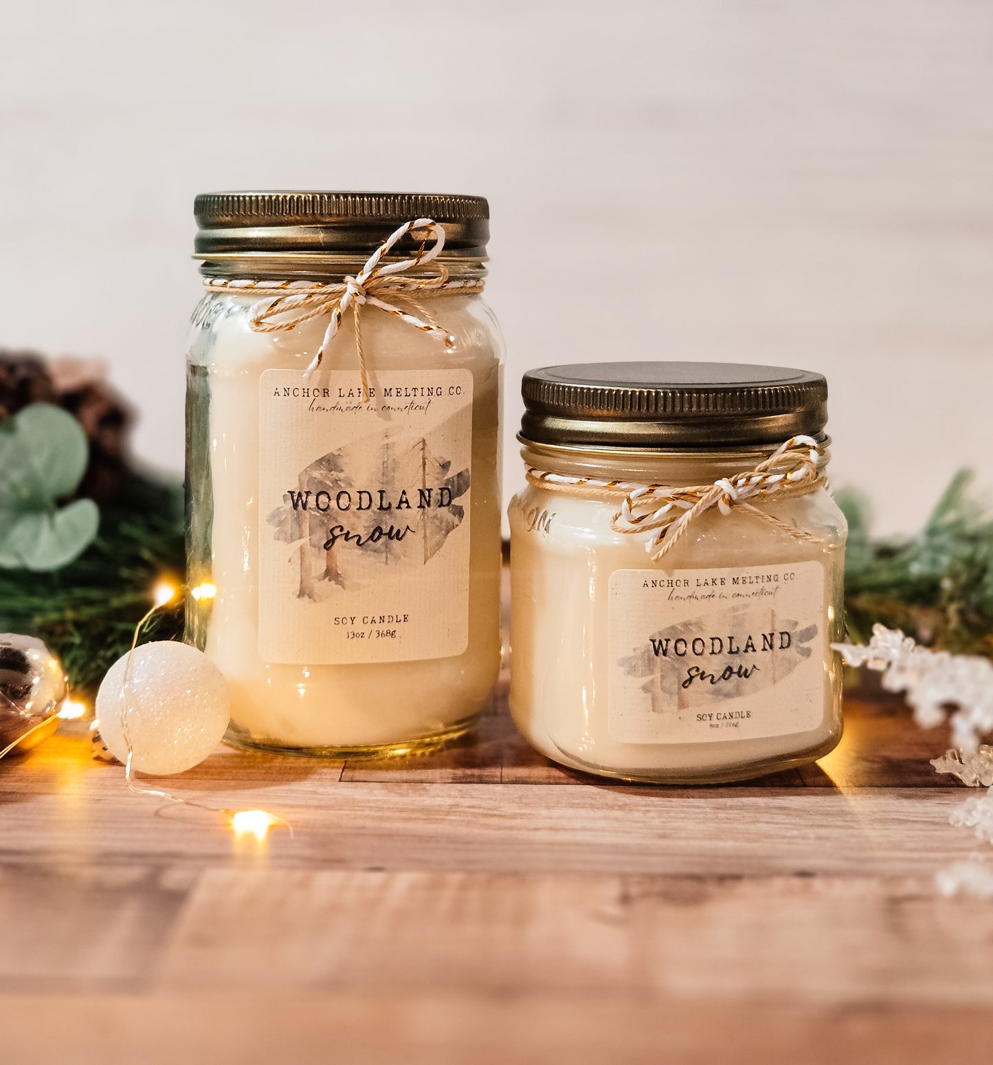 Woodland Snow – Winter Mint Soy Candle | Rustic Wood Wick Mason Jar Candle