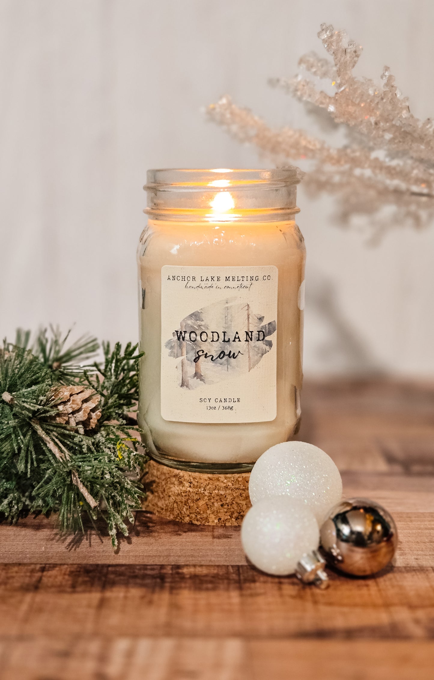 Woodland Snow – Winter Mint Soy Candle | Rustic Wood Wick Mason Jar Candle