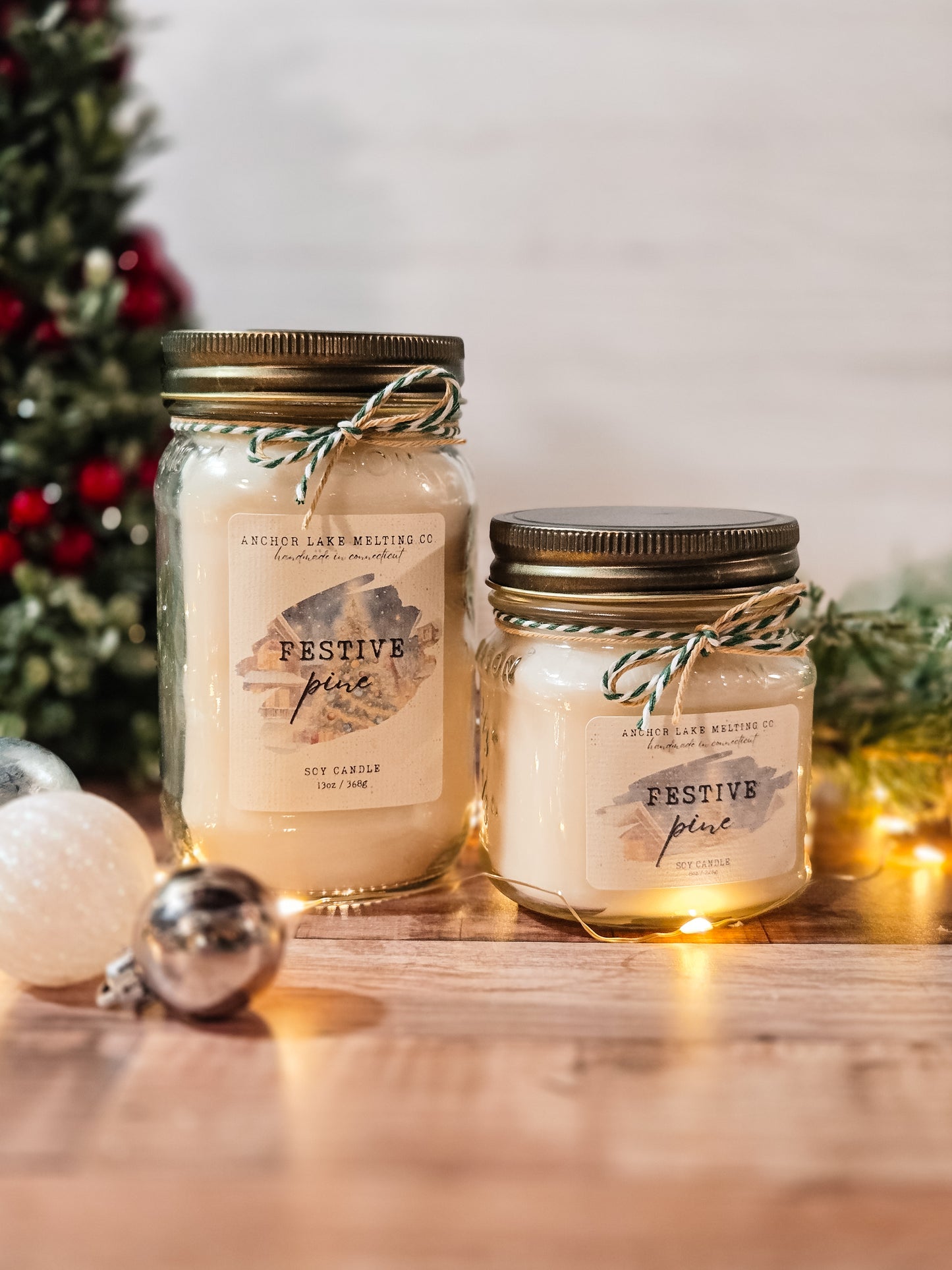 Festive Pine – Christmas Tree Soy Candle | Wood Wick Mason Jar Candle