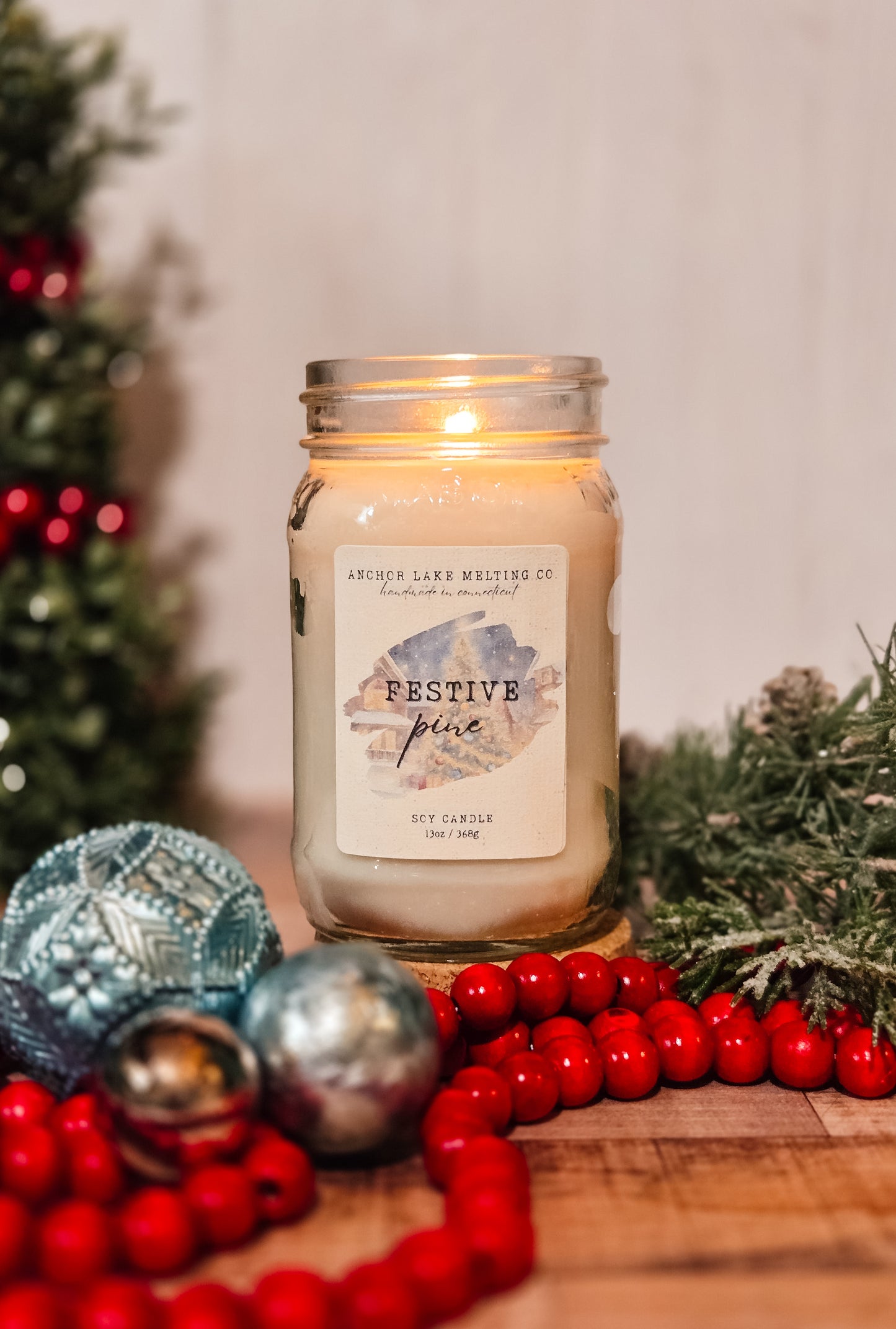Festive Pine – Christmas Tree Soy Candle | Wood Wick Mason Jar Candle