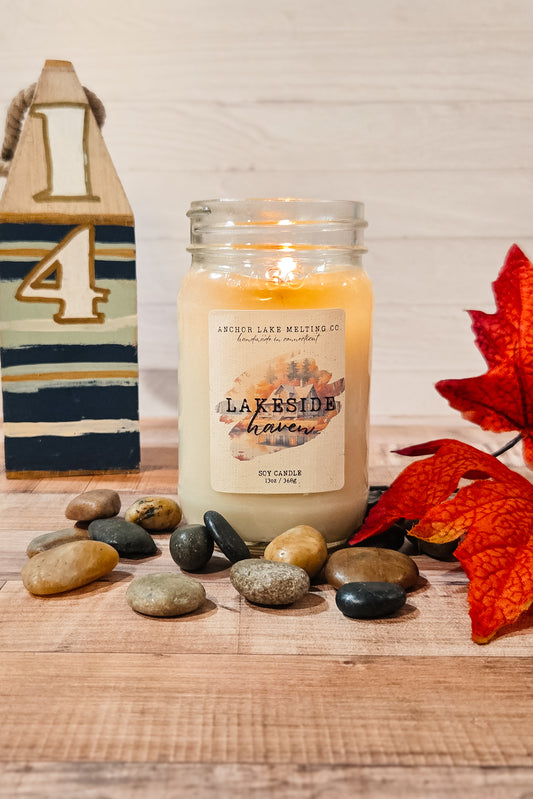 Lakeside Haven | Soy Candle – Coastal Air, Pine Smoke & Cedarwood | 8oz or 13oz