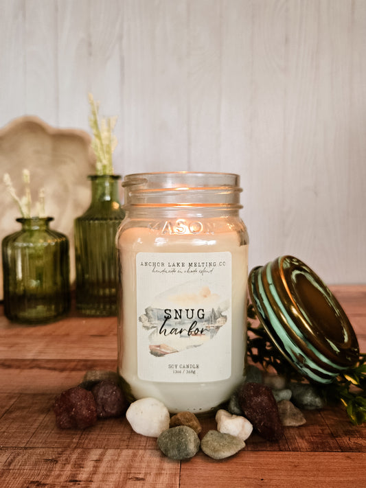 Snug Harbor | Sugared Pear & Cinnamon | Soy Wax Mason Jar Candle with Wooden Wick