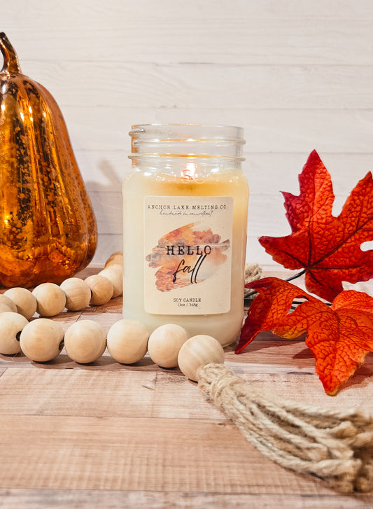 Hello Fall | Soy Candle – Cedar Leaf, Spiced Apple & Pine | 8oz or 13oz