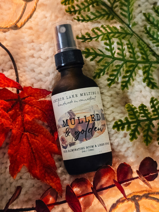 Mulled & Golden | 2oz Natural Odor Eliminating Room Spray – Fresh Pumpkin, Mulled Wine & Sandalwood