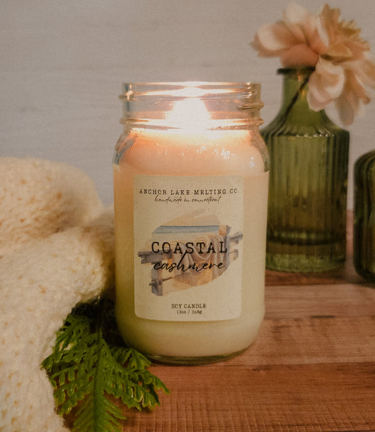 Coastal Cashmere Soy Candle – Orchid & Cocoa Butter – Wooden Wick Mason Jar (Formerly Vanilla Drift)