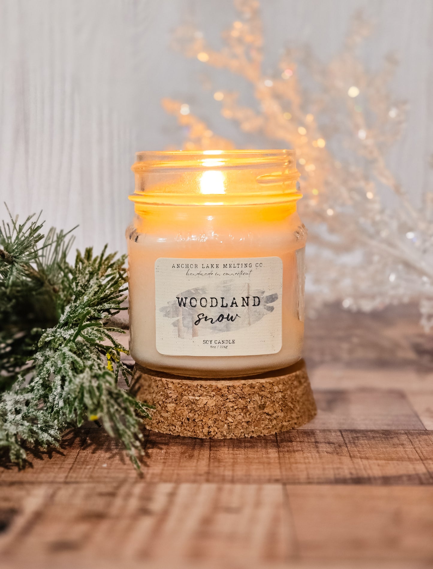 Woodland Snow – Winter Mint Soy Candle | Rustic Wood Wick Mason Jar Candle