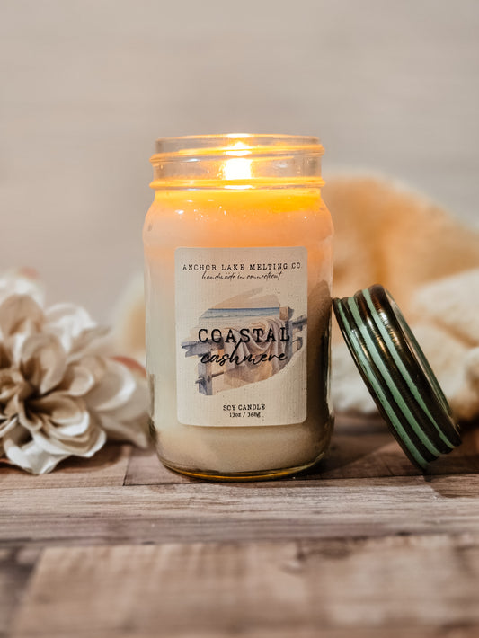Coastal Cashmere Soy Candle – Orchid & Cocoa Butter – Wooden Wick Mason Jar (Formerly Vanilla Drift)